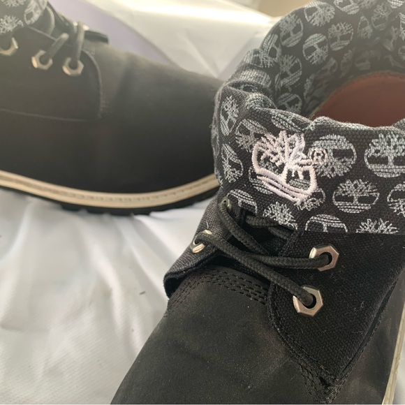 Vintage Timberland All Black (12) Lace-Up Boots; bottom suede top half canvas - Picture 13 of 16